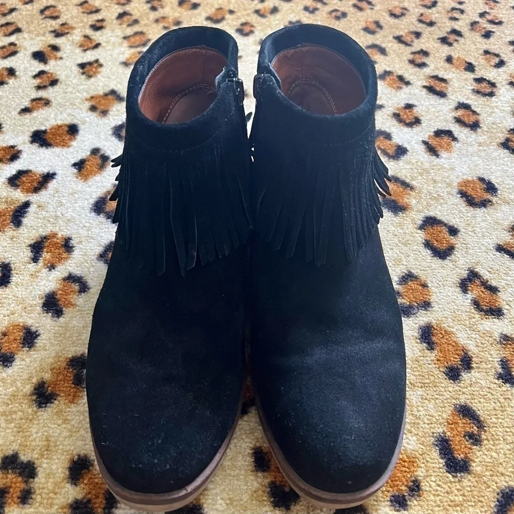 Lucky Brand Galley Black Suede Fringe Ankle Boots